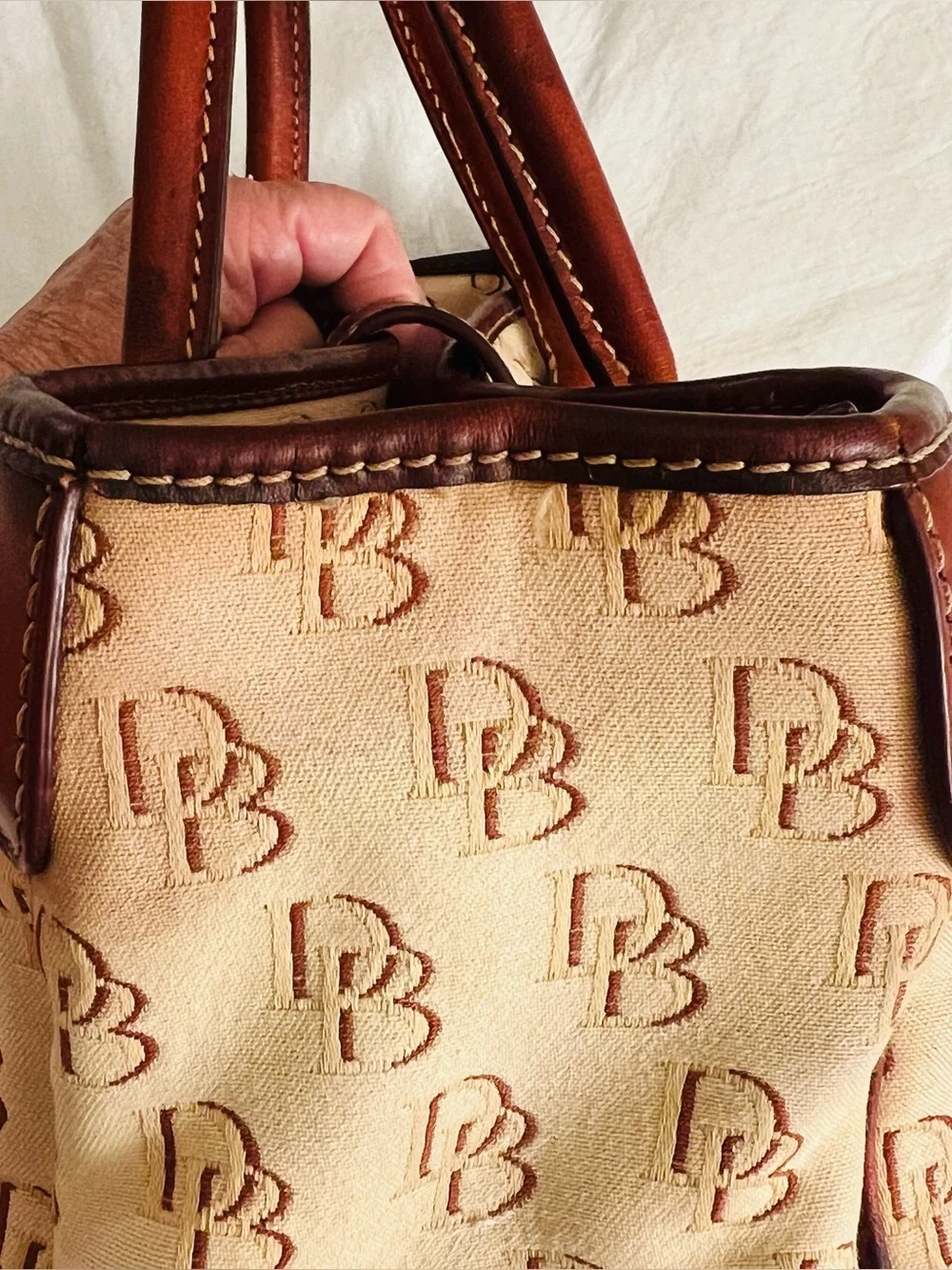 Dooney & Bourke Monogram Satchel Top Handle Turn Lock Zip Red Lining Refurbished